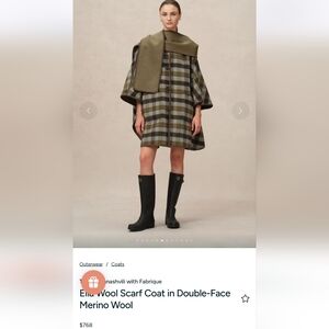 Fabrique Eila Wool Scarf Coat in Double-Face Merino Wool Green Plaid